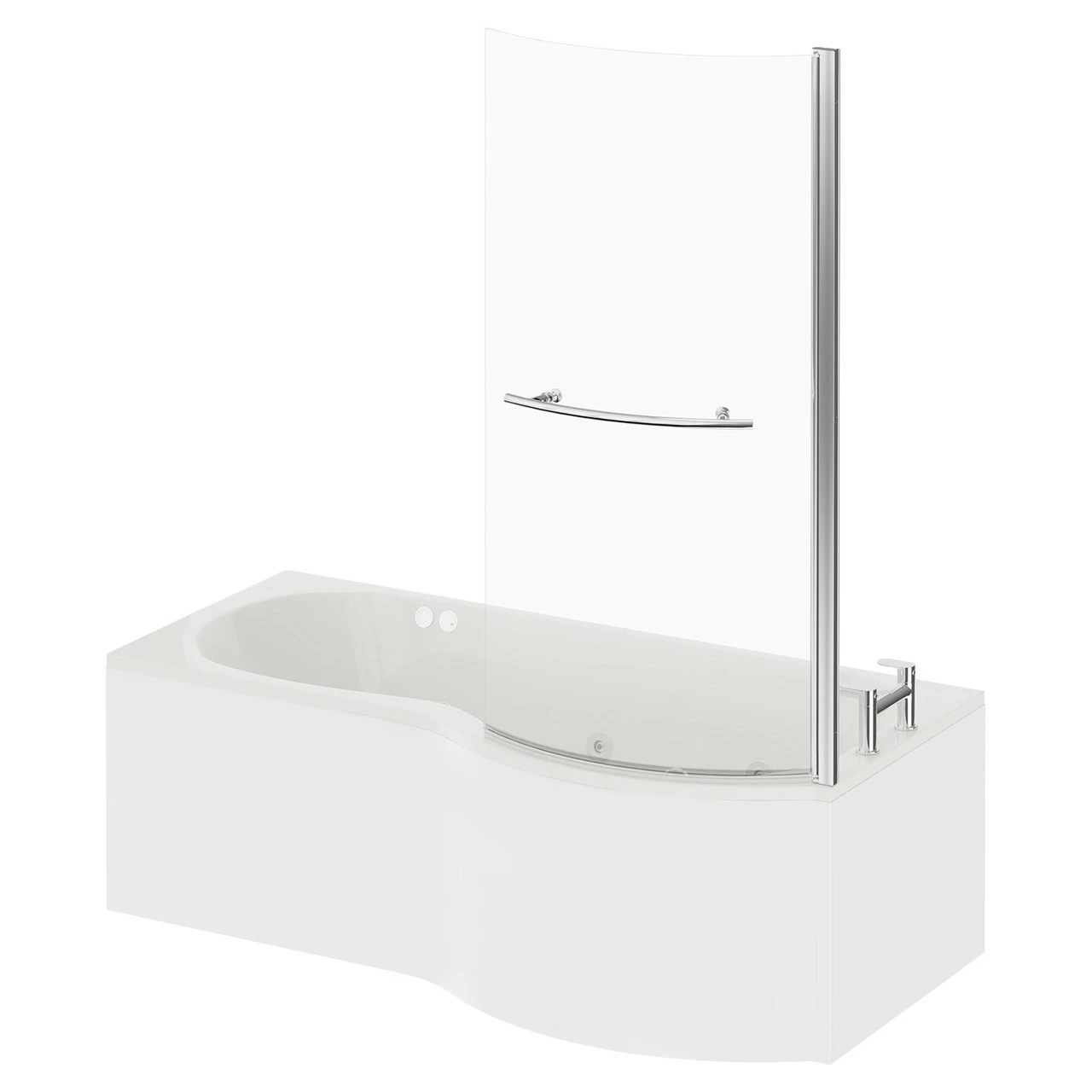Plage 1700mm 6 Jet Chrome Flat Jet Right Hand P Shaped Whirlpool Shower Bath With Towel Rail Bath Screen And Front Bath Panel 4 Plage 1700mm 6 Jet Chrome Flat Jet Right Hand P Shaped Whirlpool Shower Bath With Towel Rail Bath Screen And Front Bath Panel - Image 2