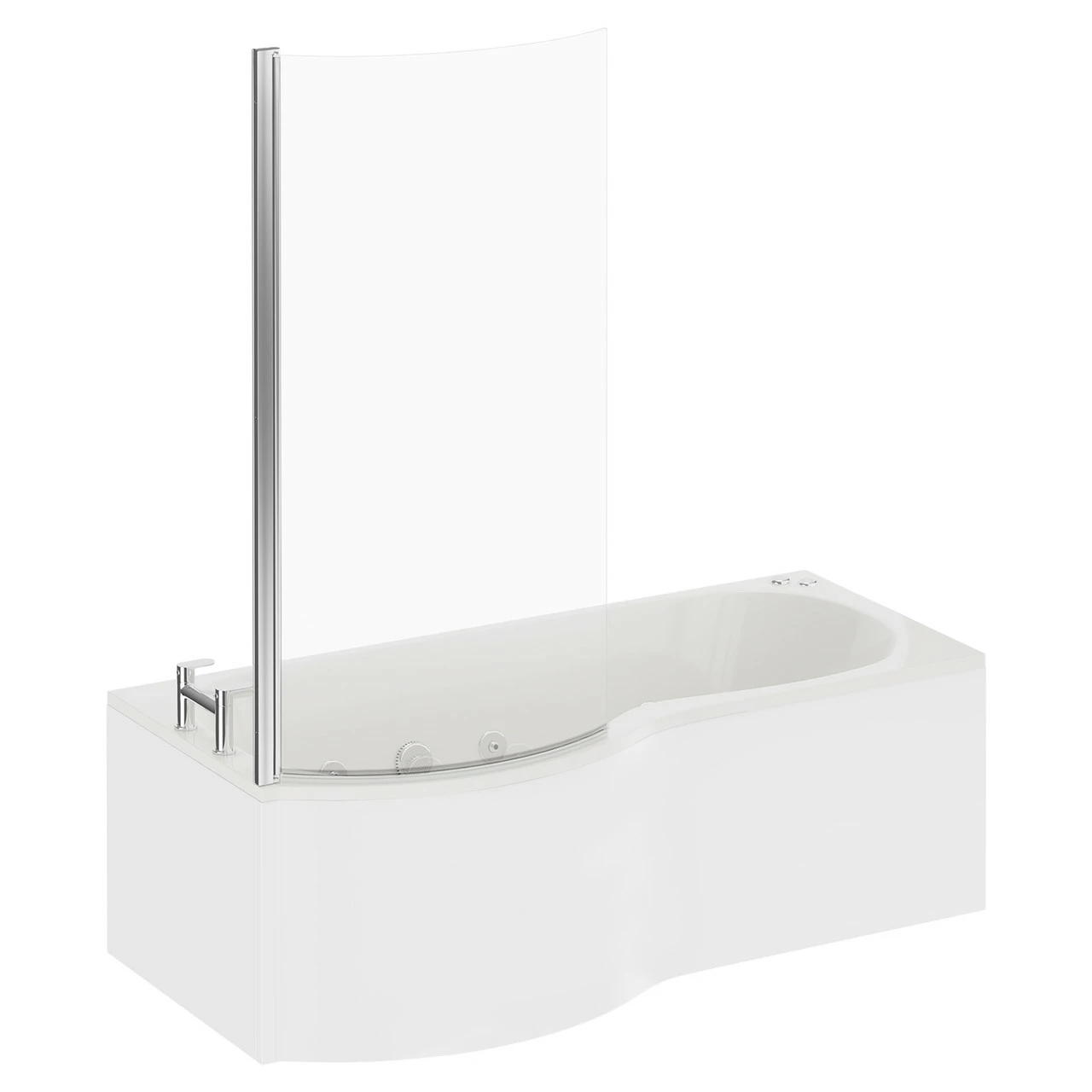Plage 1700mm 6 Jet Chrome V-Tec Left Hand P Shaped Whirlpool Shower Bath With Bath Screen And Front Bath Panel 5 Plage 1700mm 6 Jet Chrome V-Tec Left Hand P Shaped Whirlpool Shower Bath With Bath Screen And Front Bath Panel - Image 3