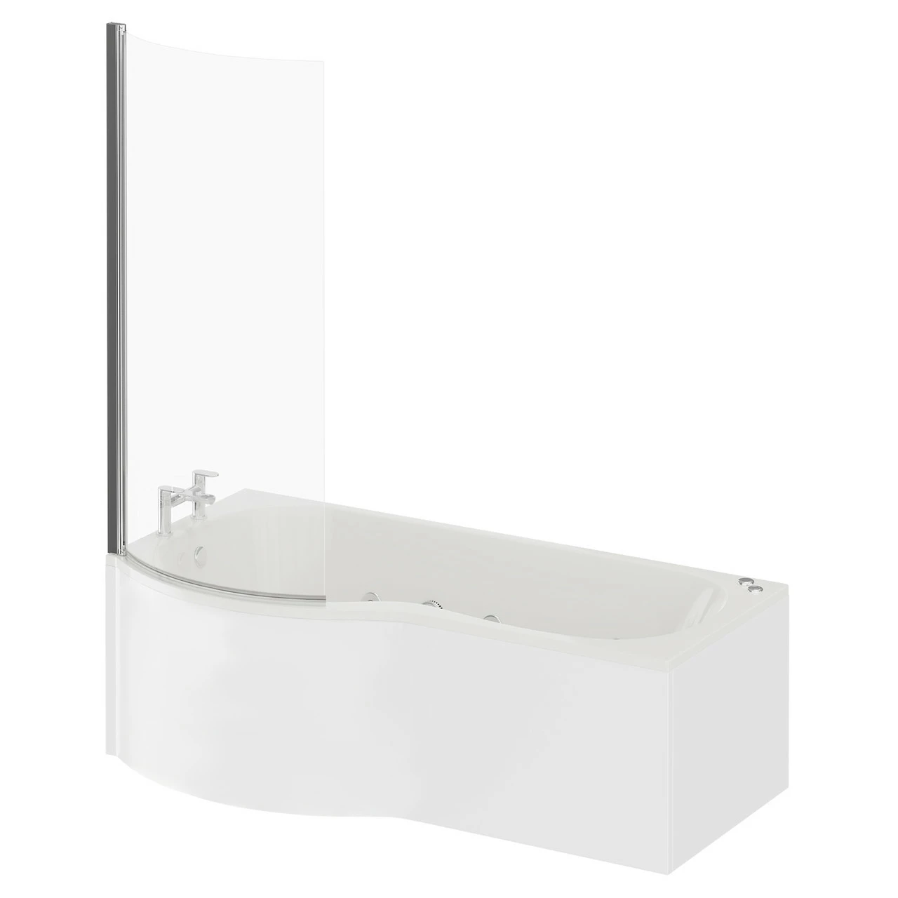 Plage 1700mm 6 Jet Chrome V-Tec Left Hand P Shaped Whirlpool Shower Bath With Bath Screen And Front Bath Panel 4 Plage 1700mm 6 Jet Chrome V-Tec Left Hand P Shaped Whirlpool Shower Bath With Bath Screen And Front Bath Panel - Image 2