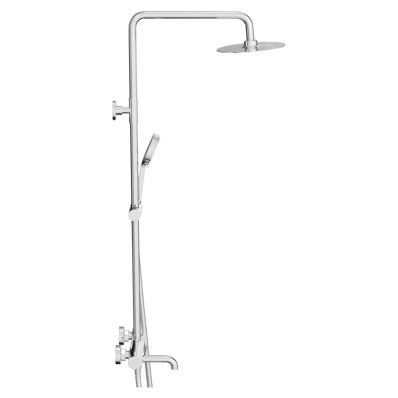 Polished Chrome Round Thermostatic Rigid Riser And Handset Shower System With Bath Spout - Image 4