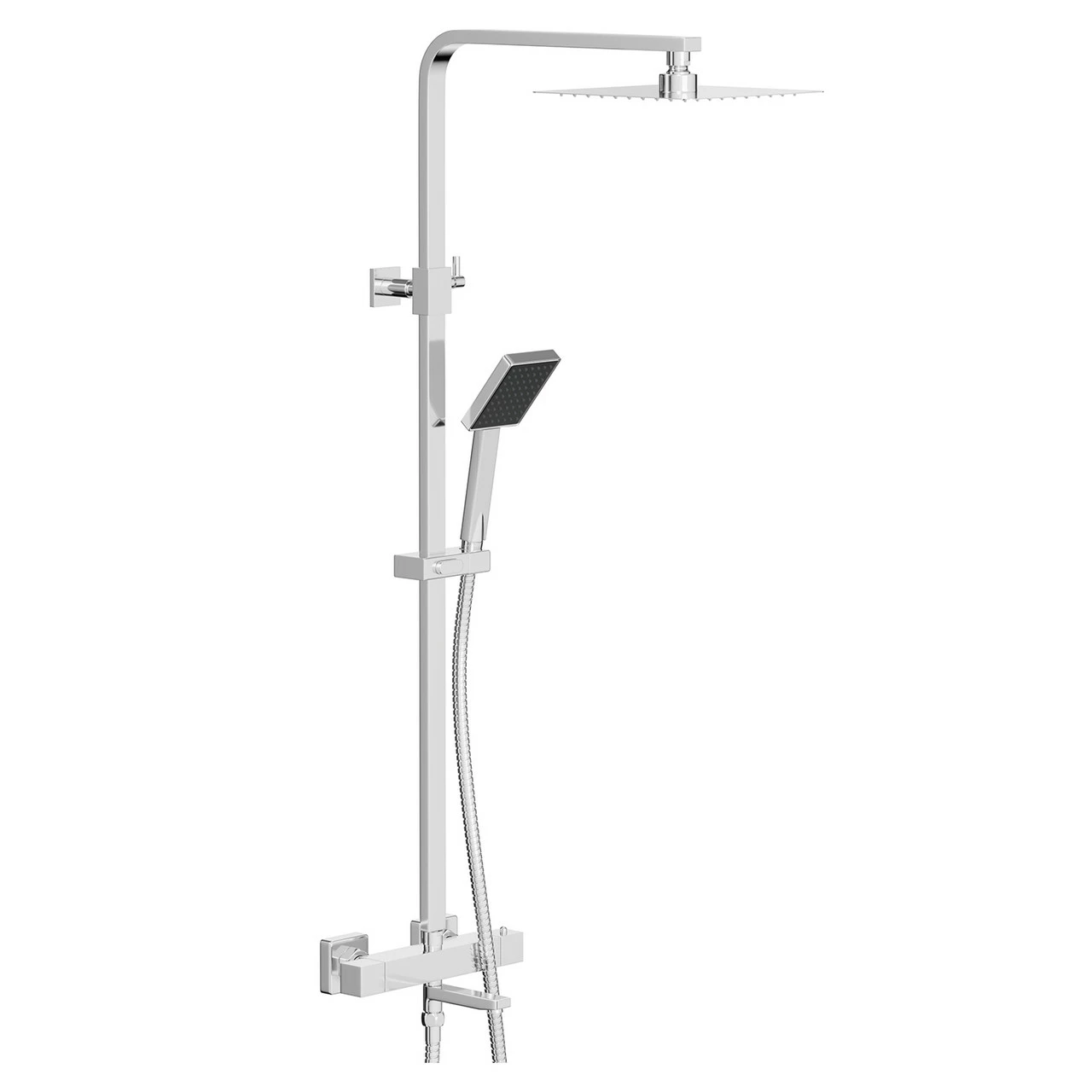 Polished Chrome Square Thermostatic Rigid Riser And Handset Shower System With Bath Spout - Image 3