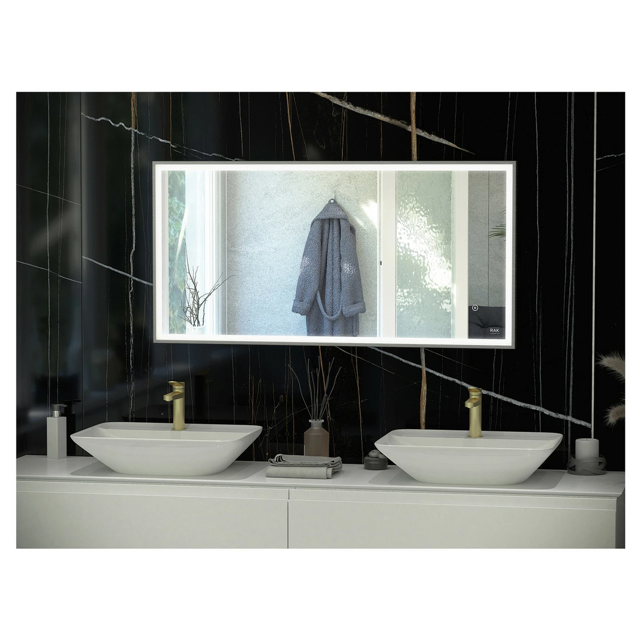 RAK Art Brushed Nickel 600mm X 1000mm Square LED Mirror - RAKARTSQBN5003 3 RAK Art Brushed Nickel 600mm X 1000mm Square LED Mirror - RAKARTSQBN5003