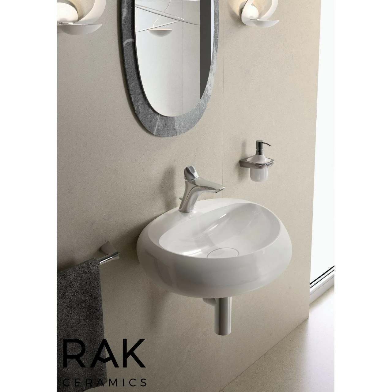 RAK Cloud Gloss Alpine White 550mm Wall Mounted Basin With 1 Tap Hole - CLOWB5501AWHA 4 RAK Cloud Gloss Alpine White 550mm Wall Mounted Basin With 1 Tap Hole - CLOWB5501AWHA - Image 2