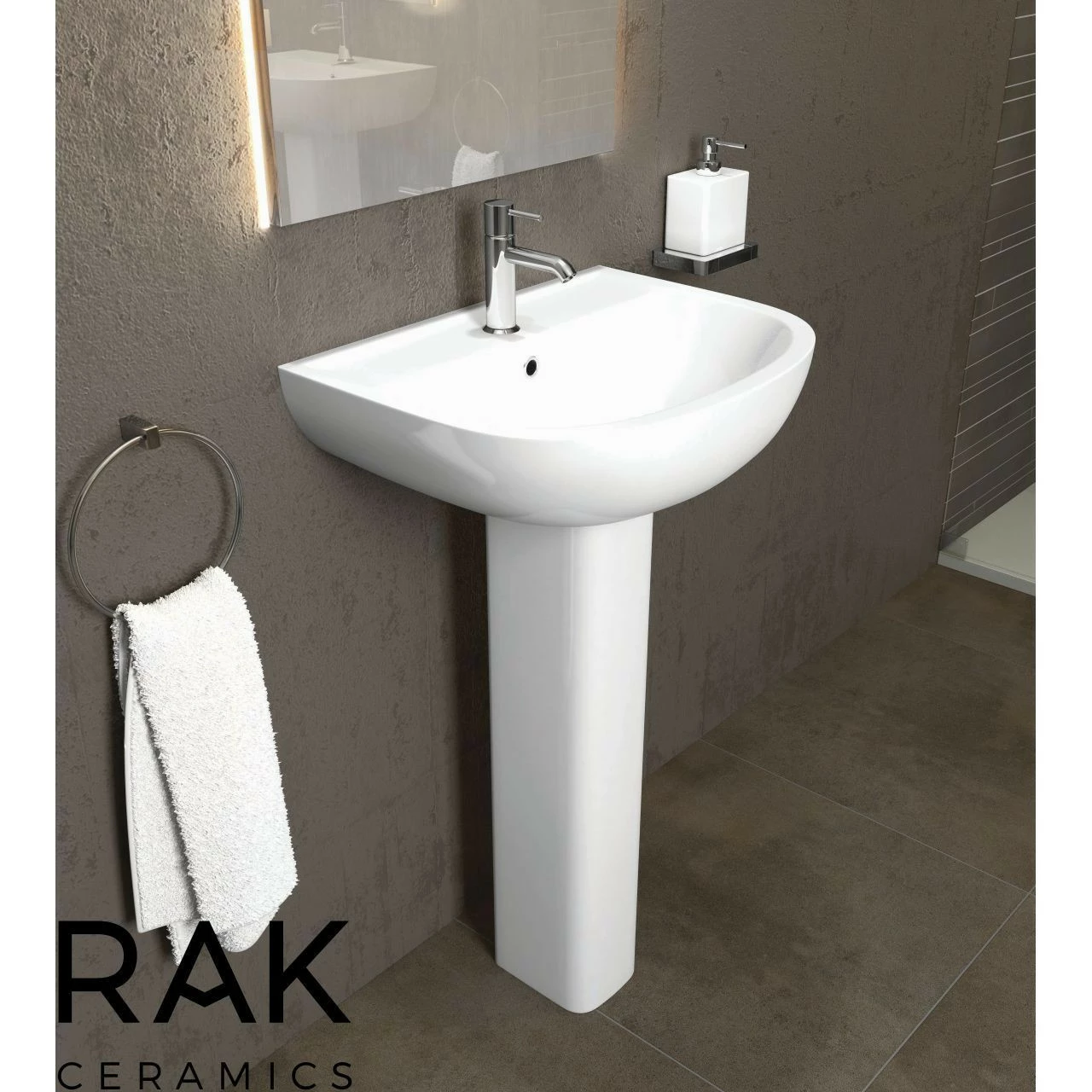 RAK Compact 450mm Basin With 2 Tap Holes And Small Pedestal 4 RAK Compact 450mm Basin With 2 Tap Holes And Small Pedestal - Image 2