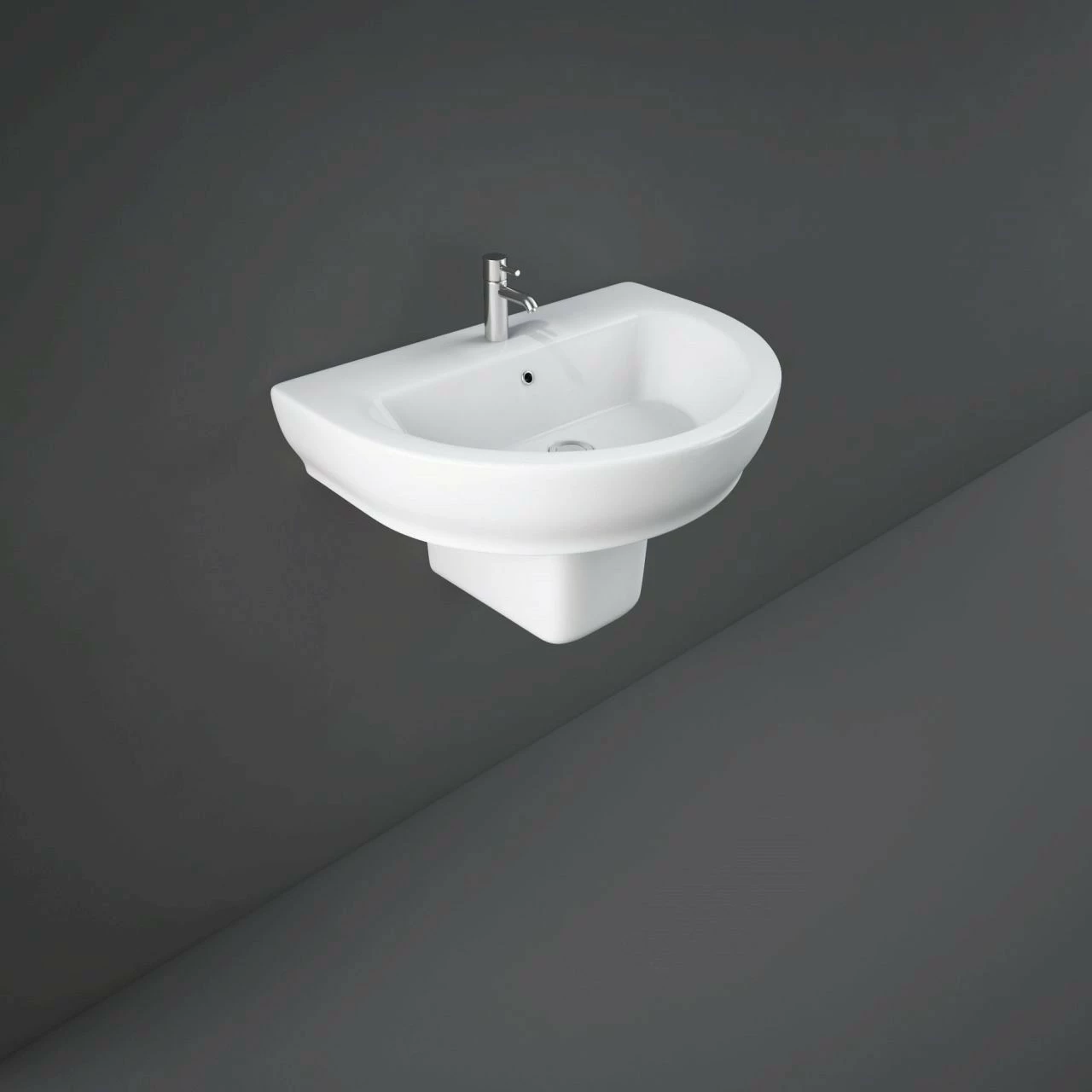 RAK Moon 650mm Basin With 1 Tap Hole And Semi Pedestal