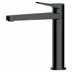 RAK Petit Round Matt Black Mid Height Basin Mixer Tap - RAKPER3016B