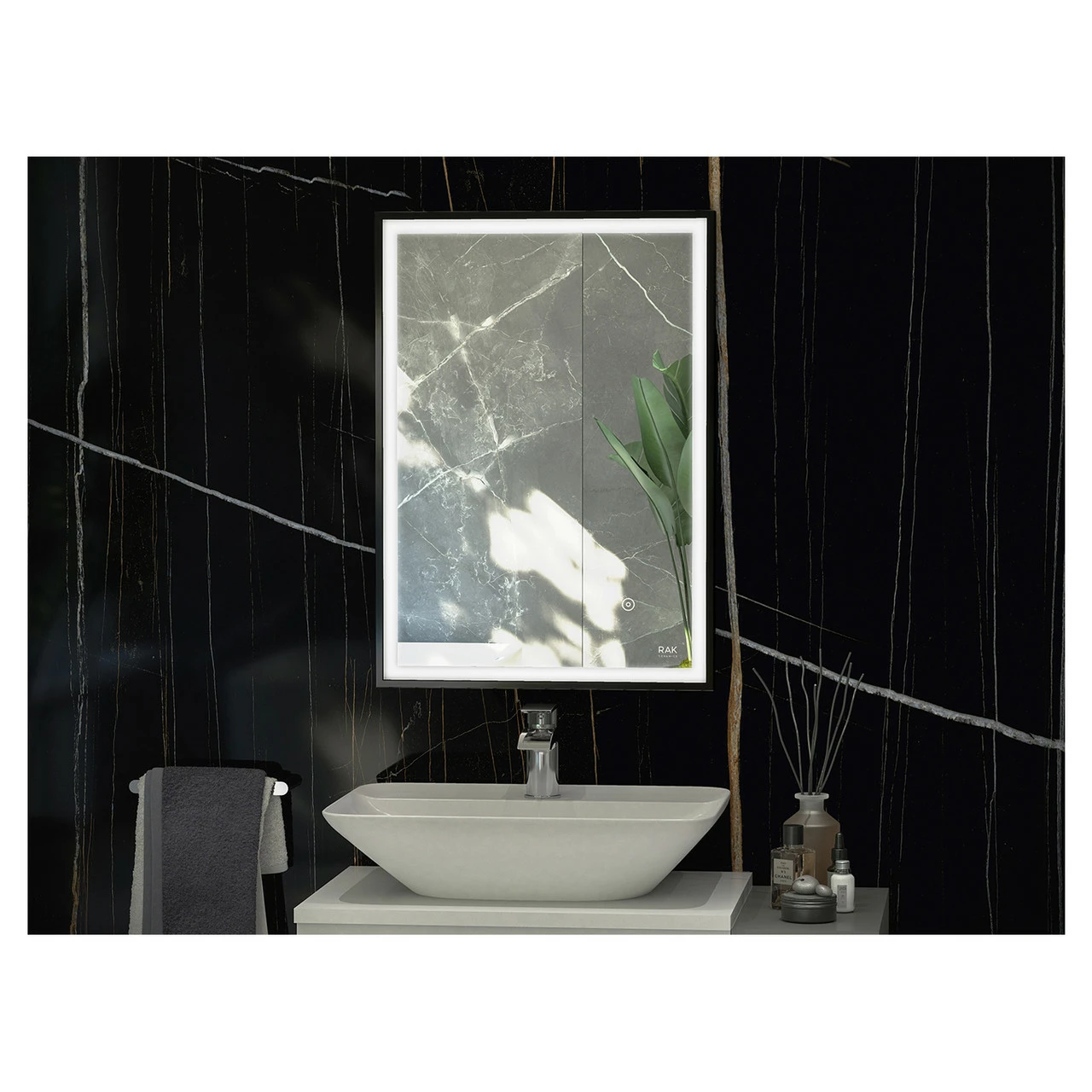 RAK Picture Matt Black 600mm X 800mm Square Illuminated LED Mirror - RAKPICSQMB5002