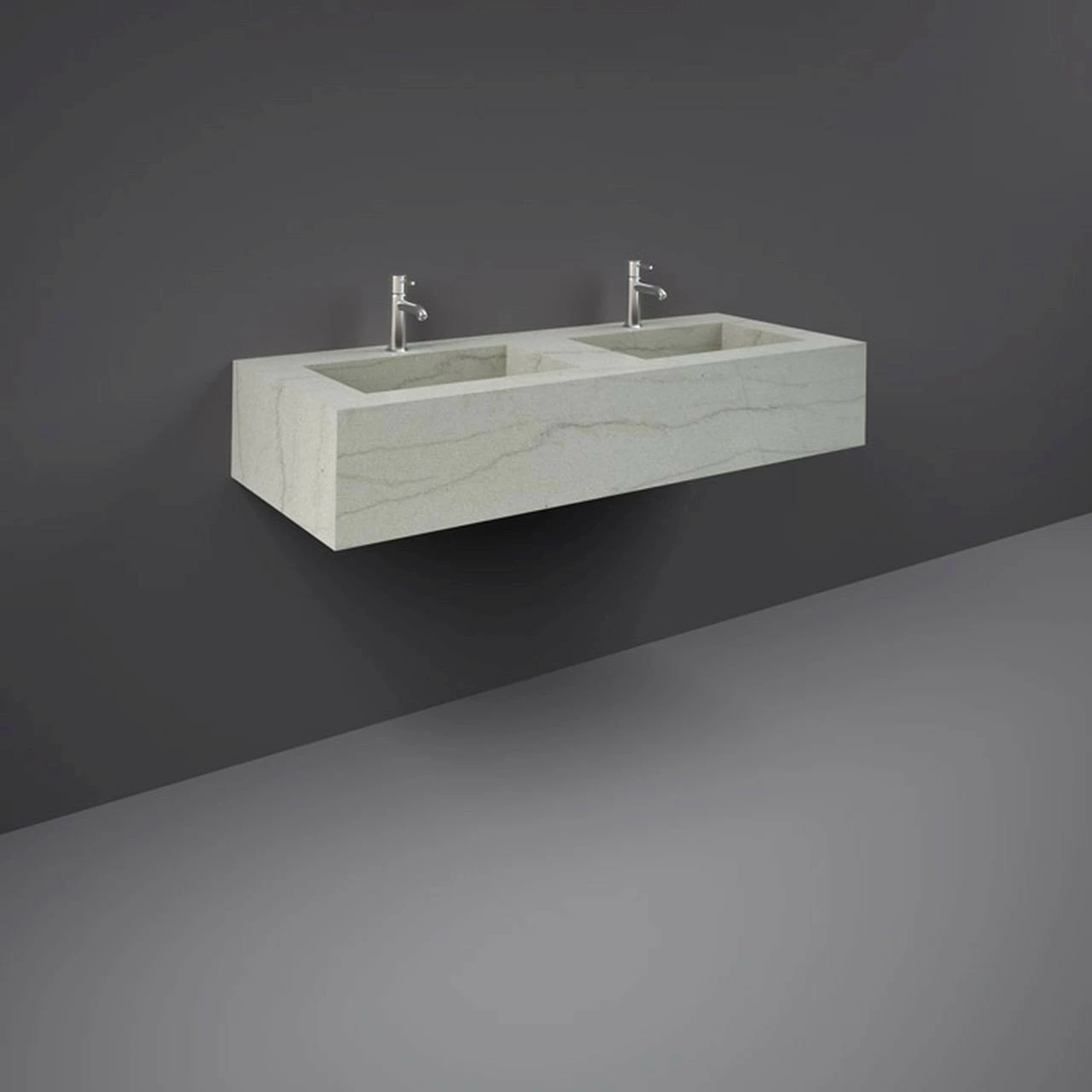 RAK Precious Macaubus 1200mm Double Wall Mounted Basin With 1 Tap Hole Per Bowl - PRECT12347101A 3 RAK Precious Macaubus 1200mm Double Wall Mounted Basin With 1 Tap Hole Per Bowl - PRECT12347101A