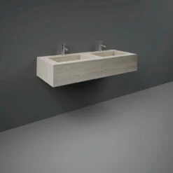 RAK Precious Travertino Ivory 1200mm Double Wall Mounted Basin With 1 Tap Hole Per Bowl - PRECT12347102A