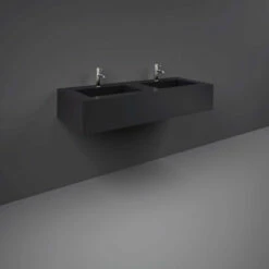 RAK Precious Uni Dark Black 1200mm Double Wall Mounted Basin With 1 Tap Hole Per Bowl - PRECT12347105A