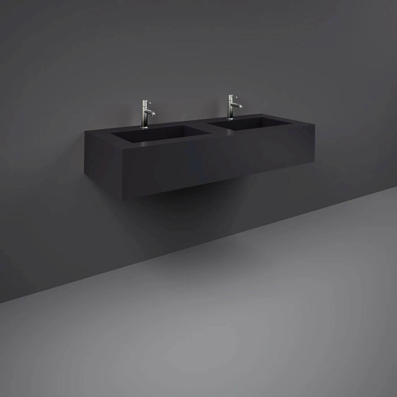 RAK Precious Uni Dark Black 1200mm Double Wall Mounted Basin With No Tap Hole - PRECT12347105A0 3 RAK Precious Uni Dark Black 1200mm Double Wall Mounted Basin With No Tap Hole - PRECT12347105A0