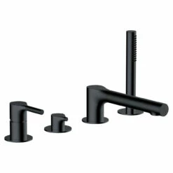 RAK Sorrento Matt Black Deck Mounted 4 Tap Hole Bath Shower Mixer Tap - RAKSOR3013B