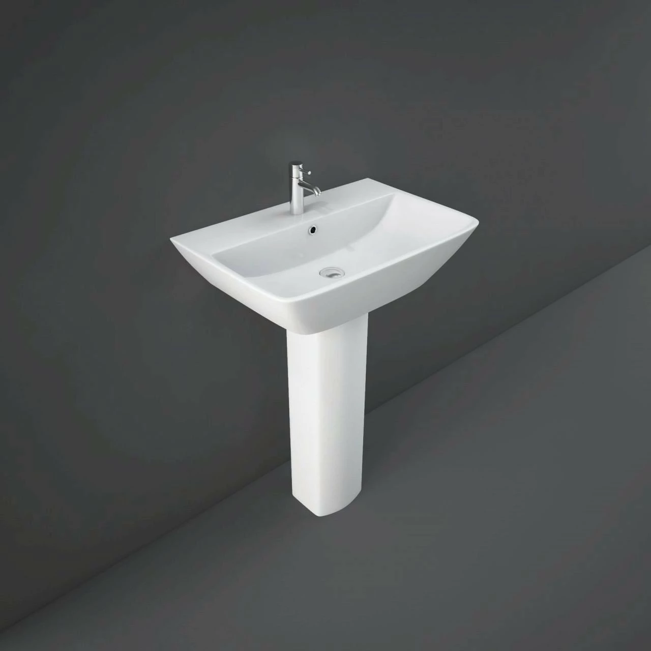 RAK Summit 600mm Wall Hung Basin With 1 Tap Hole And Full Pedestal 3 RAK Summit 600mm Wall Hung Basin With 1 Tap Hole And Full Pedestal