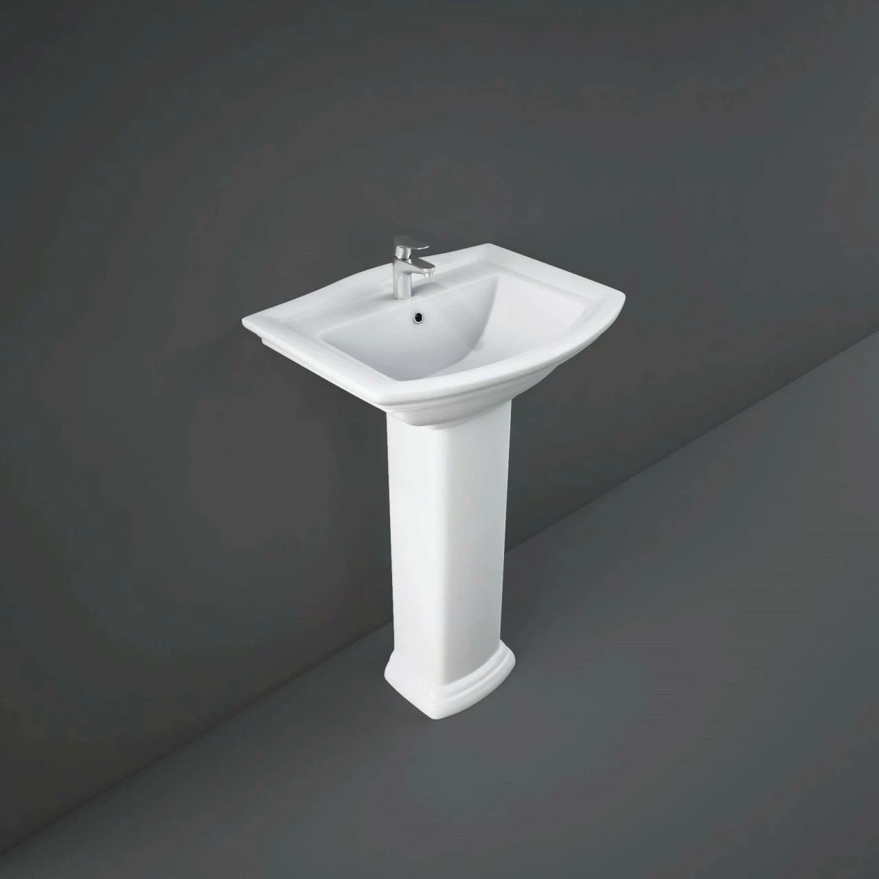 RAK Washington 560mm Basin With 1 Tap Hole And Small Pedestal 3 RAK Washington 560mm Basin With 1 Tap Hole And Small Pedestal