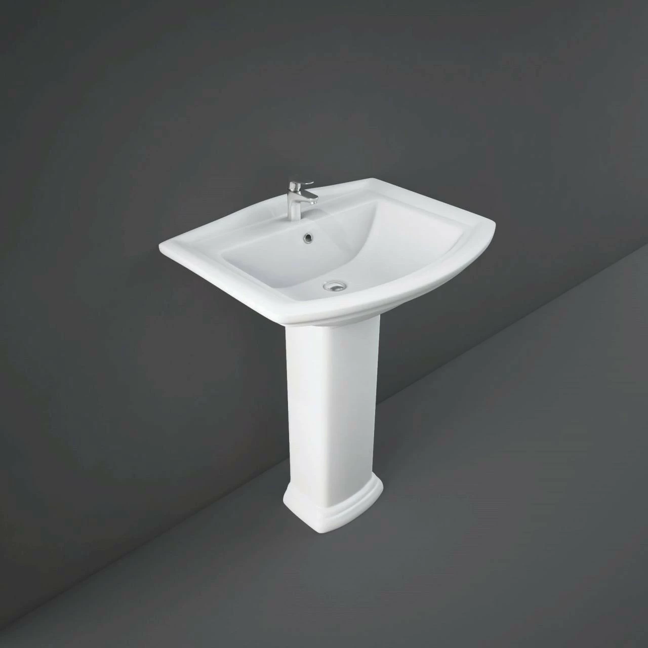 RAK Washington 650mm Basin With 1 Tap Hole And Full Pedestal