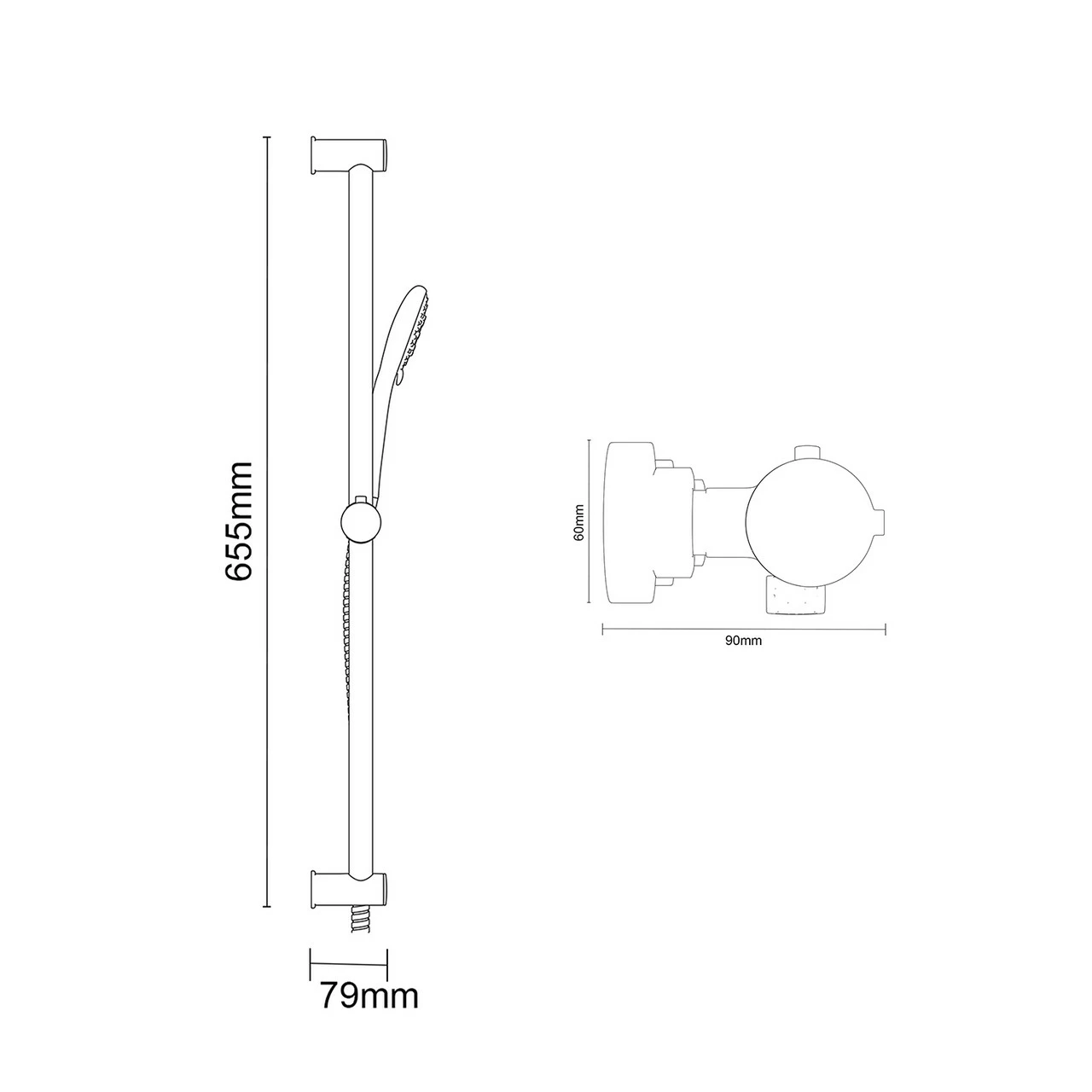 Rondi Polished Chrome Thermostatic Bar Valve Mixer Shower With Sark Shower Slide Rail Kit - Image 5
