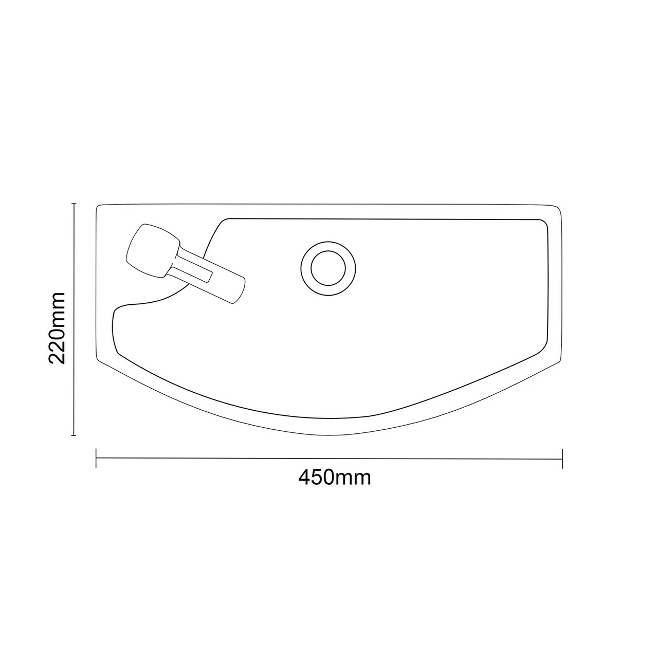 Sintra 450mm X 220mm Left Hand Wall Hung Basin With 1 Tap Hole 8 Sintra 450mm X 220mm Left Hand Wall Hung Basin With 1 Tap Hole - Image 6