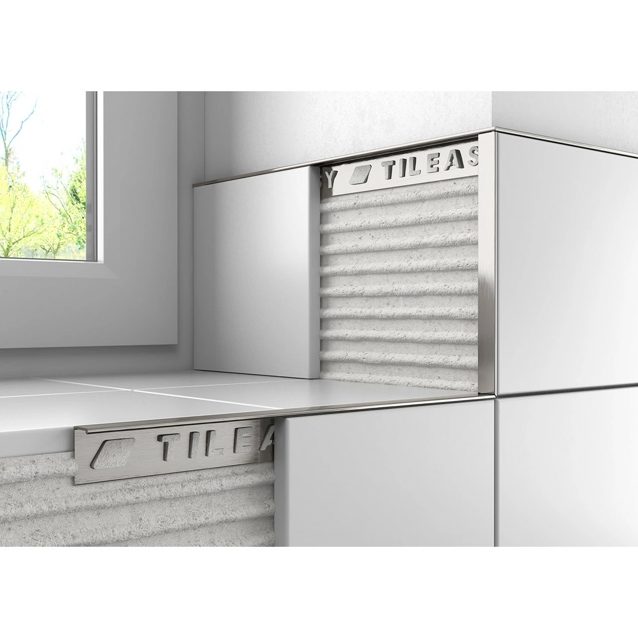 Tileasy Stainless Steel Effect 10mm Square Edge Metal Tile Trim - SAT10 3 Tileasy Stainless Steel Effect 10mm Square Edge Metal Tile Trim - SAT10