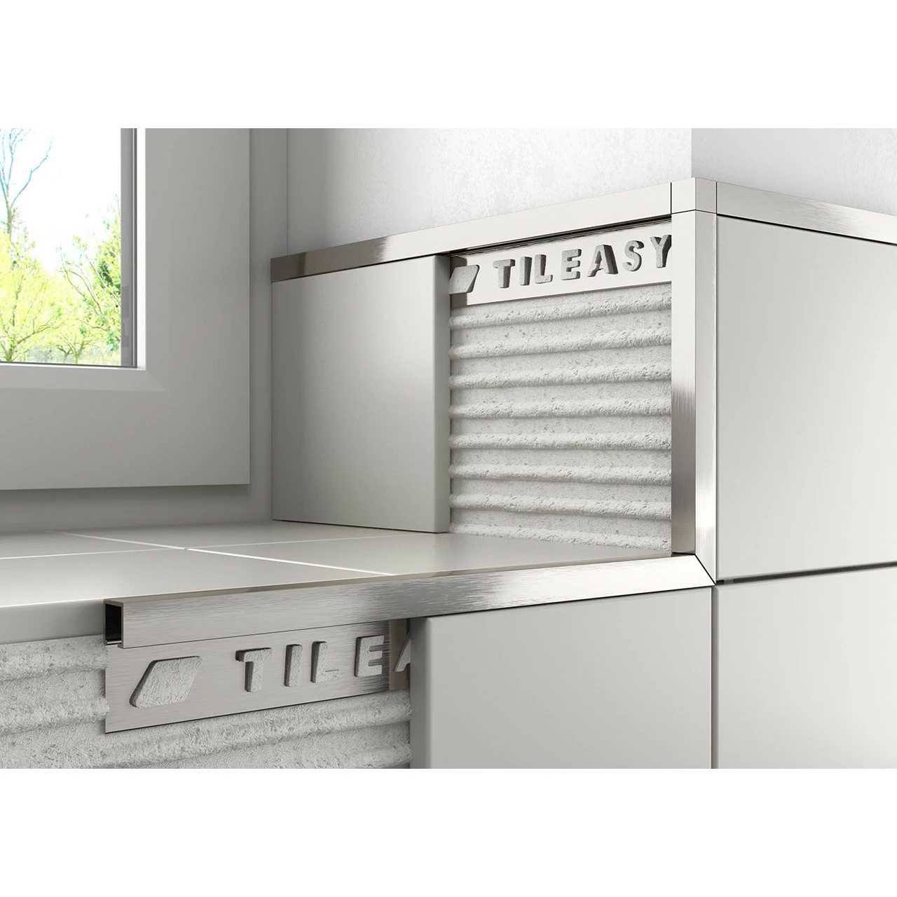 Tileasy Stainless Steel Effect 12mm Boxed Metal Tile Trim - SBT12