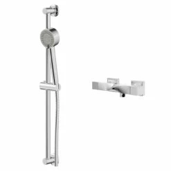 Windsor. Twist Polished Chrome Thermostatic Bar Valve Mixer Shower With Tyne Shower Slide Rail Kit