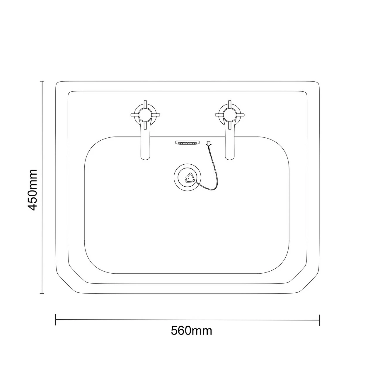 Windsor. Windsor Traditional 560mm Basin With 2 Tap Holes And Full Pedestal - Image 6