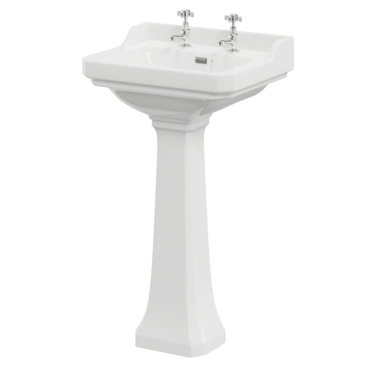 Windsor. Windsor Traditional 560mm Basin With 2 Tap Holes And Full Pedestal